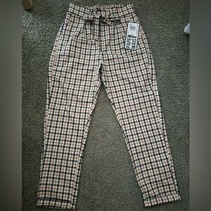 High rise plaid pants